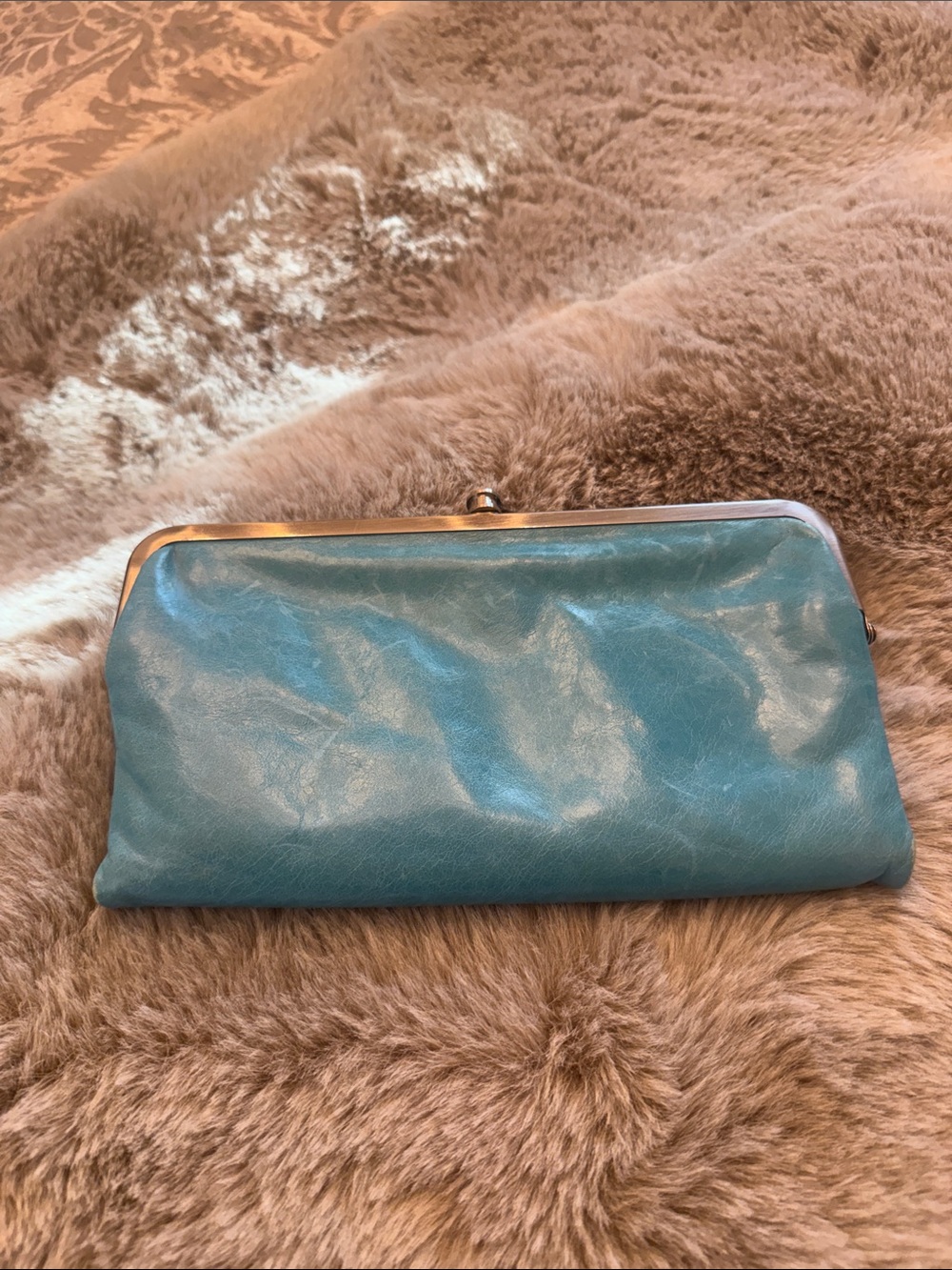 HOBO Lauren Teal Leather Frame Clutch. HOBO Capri Lauren